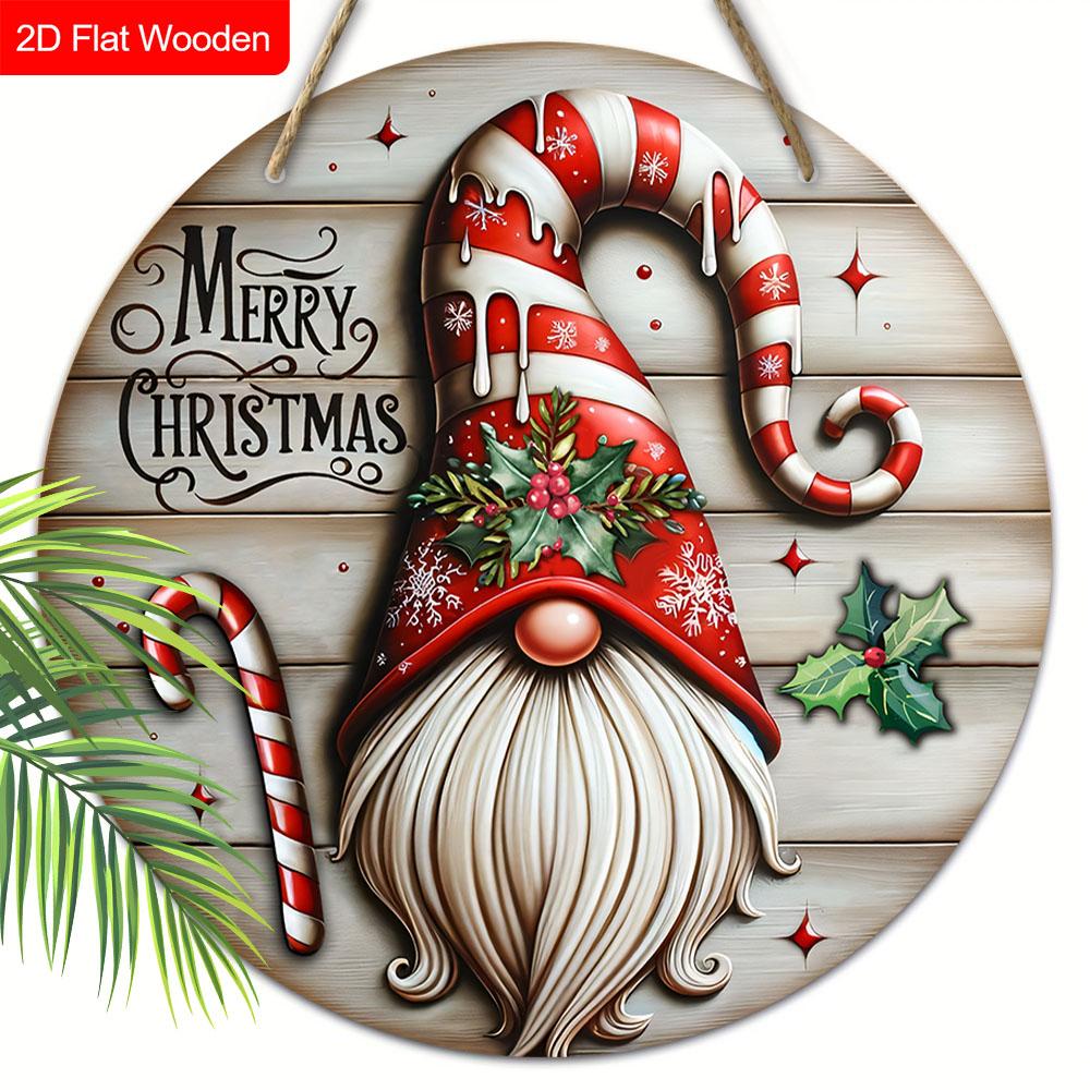 

Рождественская деревянная табличка с узором гнома - Круглая табличка Navidad для входной двери, двора, настенный декор - Идеальное рождественское украшение 20cm/7.87in красный