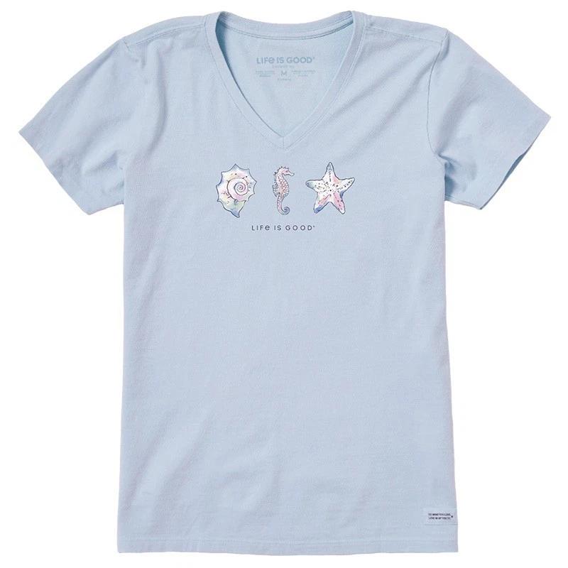 Life is Good. Women s Sea Life and Shells Short Sleeve Crusher-LITE Vee L