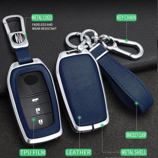 For Toyota Sienna Venza Yaris Corolla Cross Metal Leather Car Key Fob Cover Case