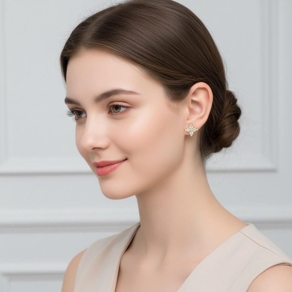 Florale Kleine Blüte Ohrstecker - Sterlingsilber Gelbvergoldet