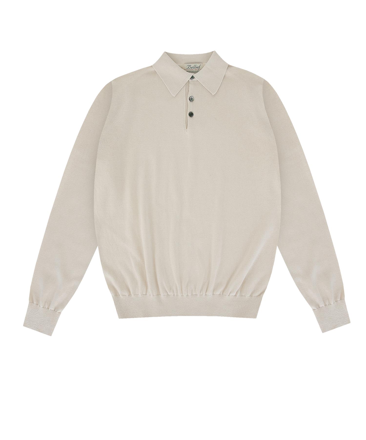 Belief Essential Soft Long Sleeve Polo Knit (Cream) M