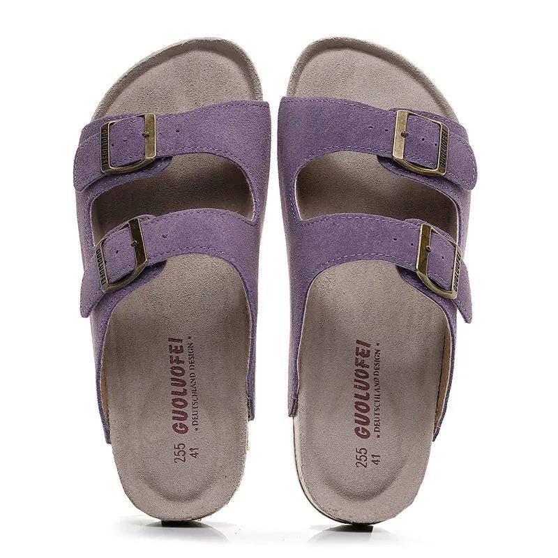 Fashion Fashion Cork Slippers Women's Summer Outdoor Antiskid Couple Leather Sandals Vacation Beach Slippers Flip Flops Big Size 35-46