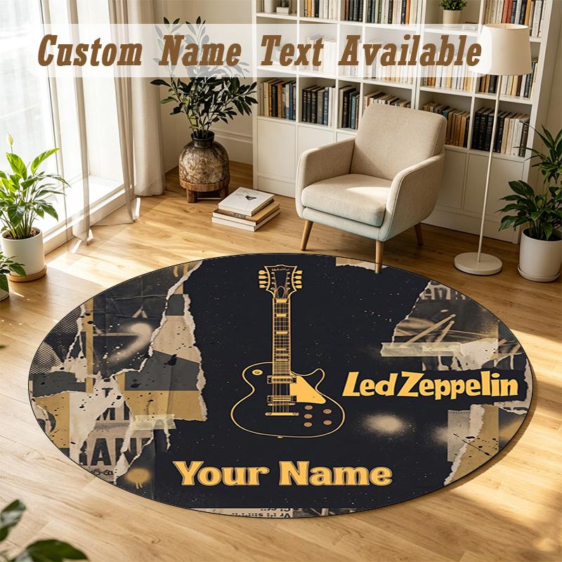 Round Rug Custom NameLed Zeppelin Pattern Non Slip Carpet Home Floor Decor