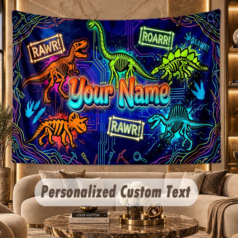 Dinosaur (419) Theme Personalized Tapestry Custom Name Text Wall Hanging Tapestry Home Background Decoration