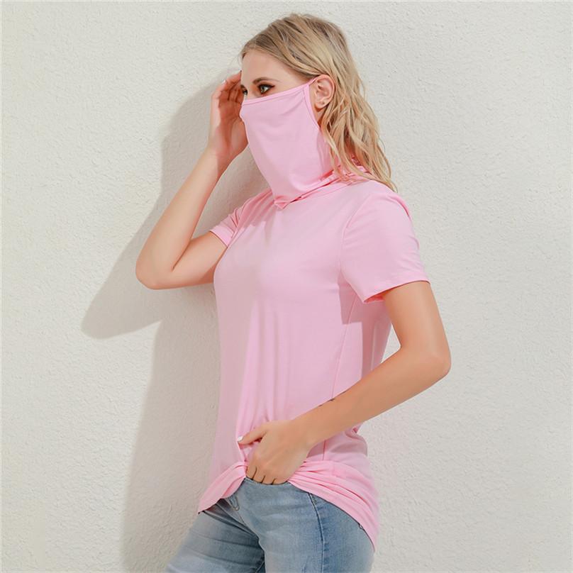 Summer European and American Fashion Casual Multifunctional Dust-proof Sunscreen High-neck Short-sleeved Women's T-shirt