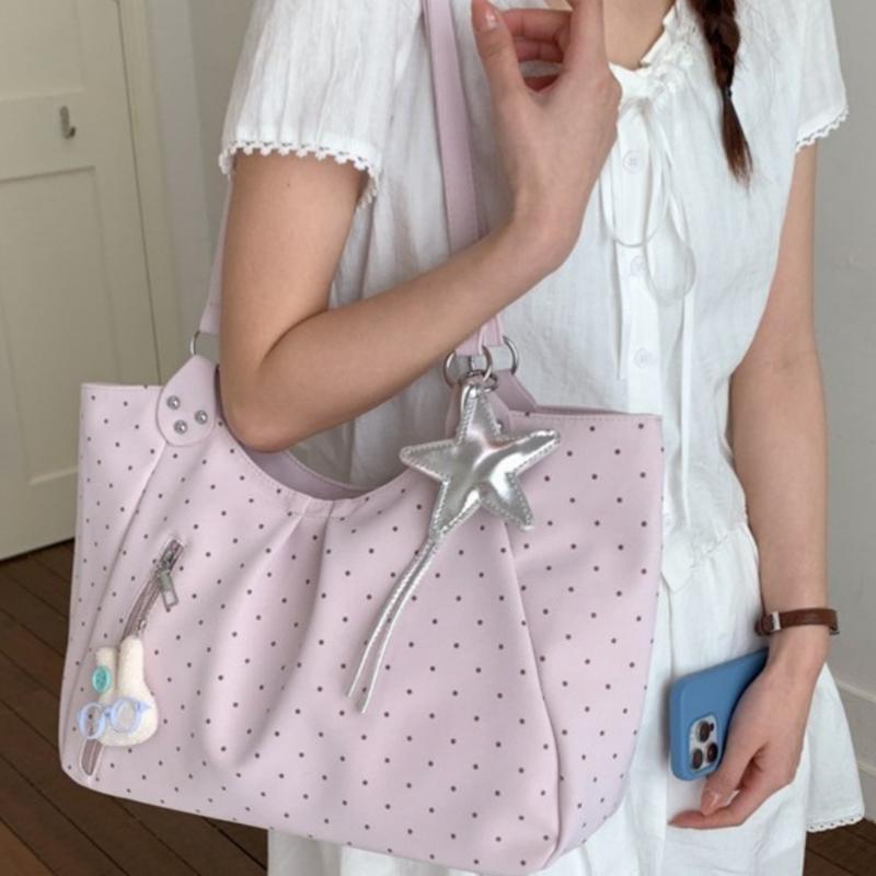 Vintage Pu Tote Bag Casual Students Purse 2026 New Large Capacity Shoulder Bag Polka Dot Zipper Commuting Handbag For Women