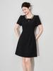 Women's Qianjinfeng Slim Short Sleeve Dress with Nail Diamond Collar