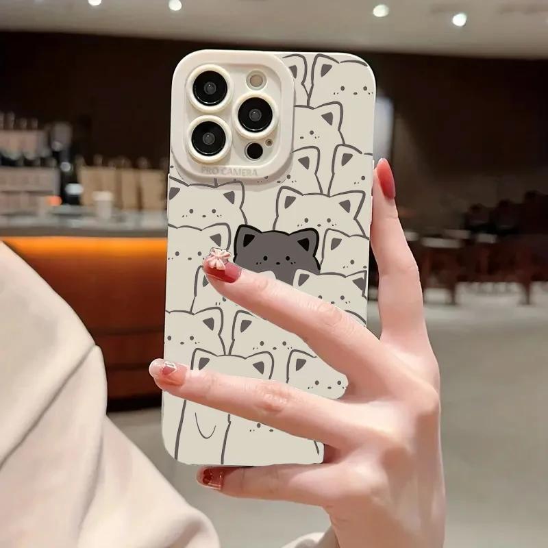 Case For iPhone 15 Cases iPhone 14 Pro Max Cases Black And White Line Bear Phone Case For iPhone 13 12 11 XS XR X 7 8 Plus Cover