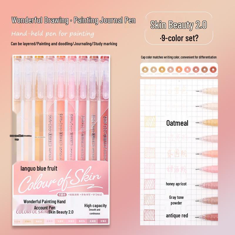 Blue Fruit Nine-Color Gel Journal Pens for Students - Doodle, Color, and Highlight with Fluorescent Markers