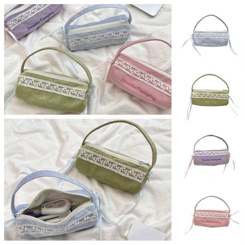 Bowknot Handheld Stationery Bag Corduroy Cloth Bow Pencil Pouch Korean Style Pencil Case  Children