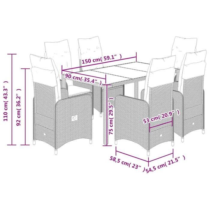 VidaXL Ensemble de bistro de jardin 7 pcs coussins gris poly rotin 3277035