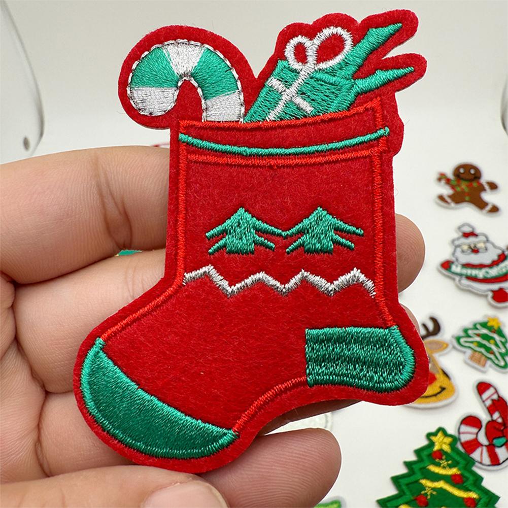 Christmas Embroidered Patches Repair Patch Self Adhesive Patch Cartoon Santa Claus Appliques For Apparel Bags Accessories