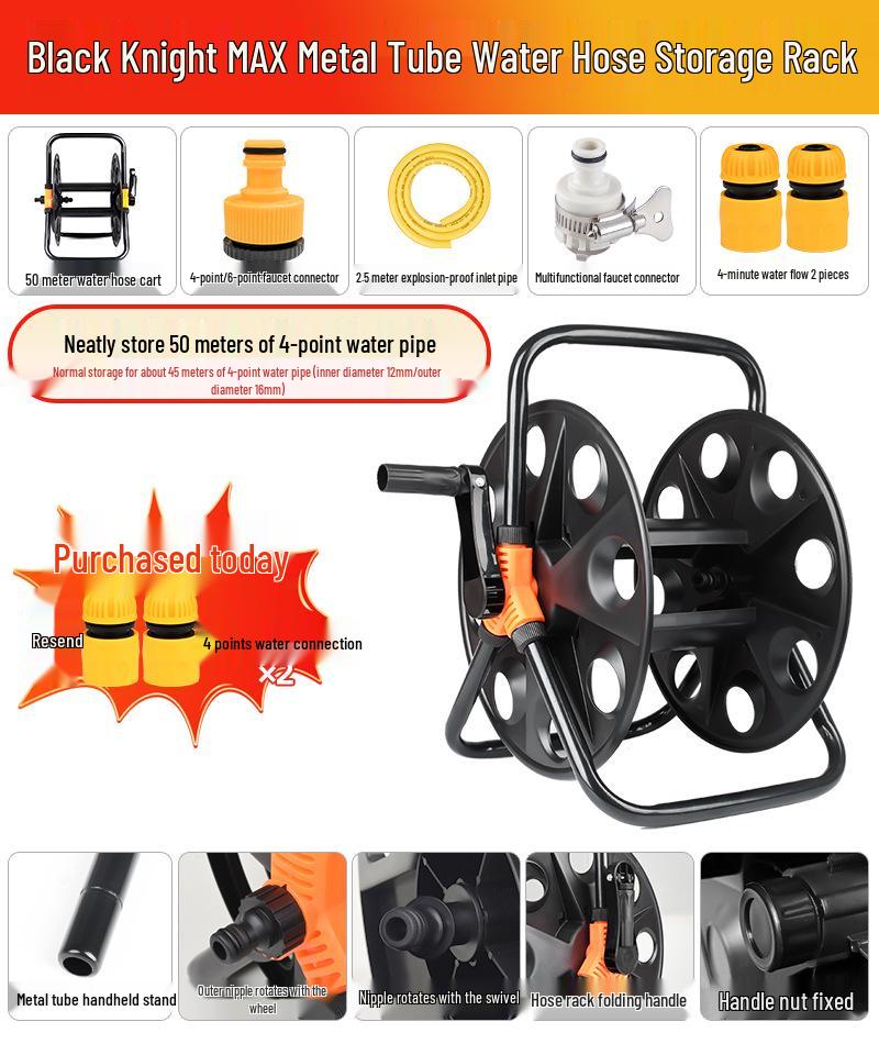 30m Water Hose Reel Cart & Garden Water Gun with 4-Point Storage Rack