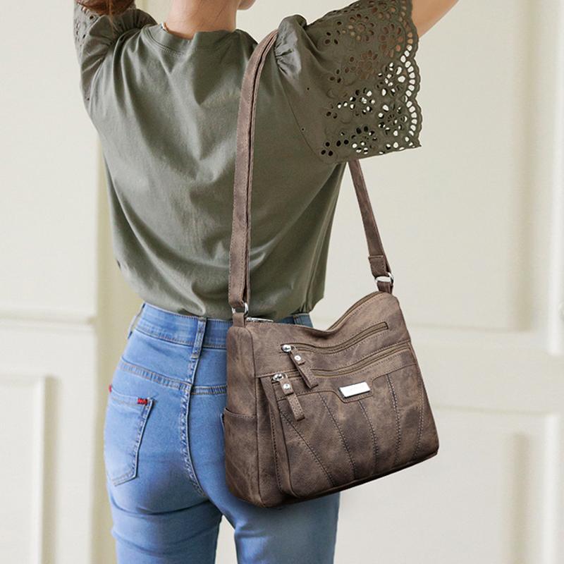 Multi-layer Middle-aged  Messenger Bag Versatile Casual Women's Bag Retro Large-capacity Shoulder Bag
