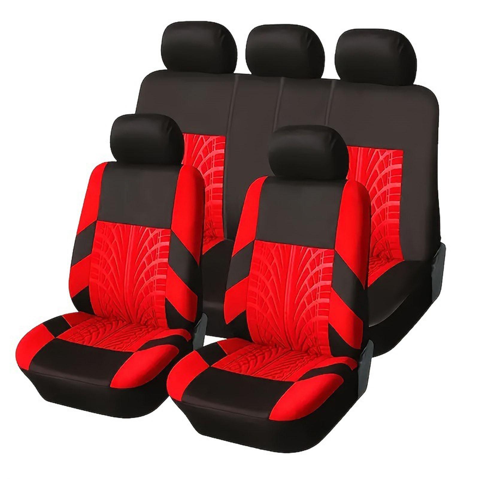 

Car Seat Covers Full Set Front Split Rear Bench For Car Universal Cloth SUV Sedan Van Automotive Interior Covers One Size червоний
