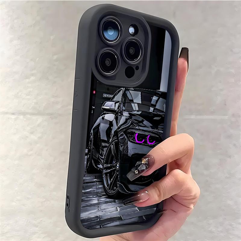 Custodia in Silicone Morbido Nera alla Moda con Design di Auto Sportiva per iPhone 17 16 Pro Max 15 14 13 12 11 Pro Max 16E 17Air X XR XS Max