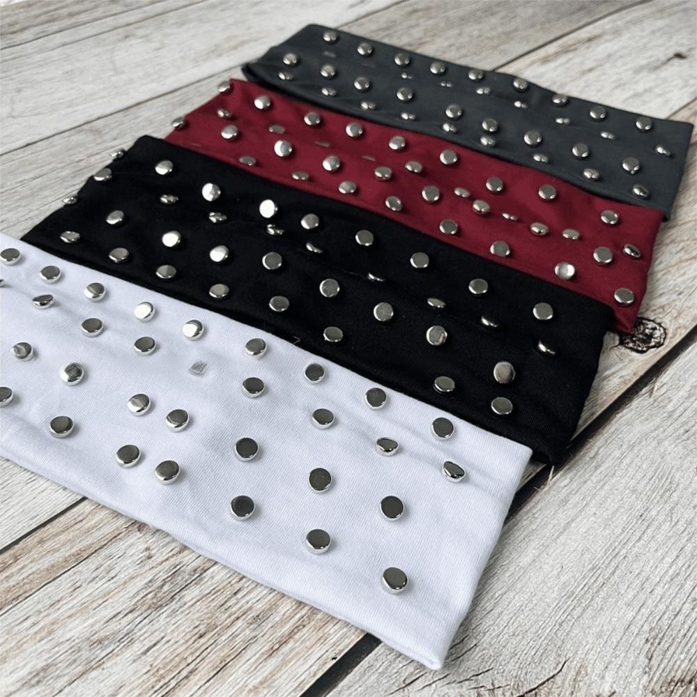 Wide Rivet Headbands Korean Style Elastic Hair Band Fashion Punk Headwrap Headwear