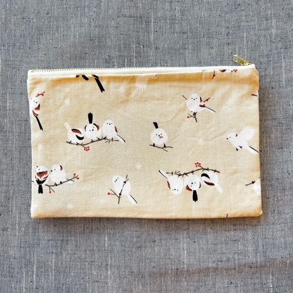 Shikisaido Flat Pouch, ShimaenagaMulti-Pouch, Travel Pouch, Cosmetic Pouch, Small Item Case, Japanese Goods (Beige)