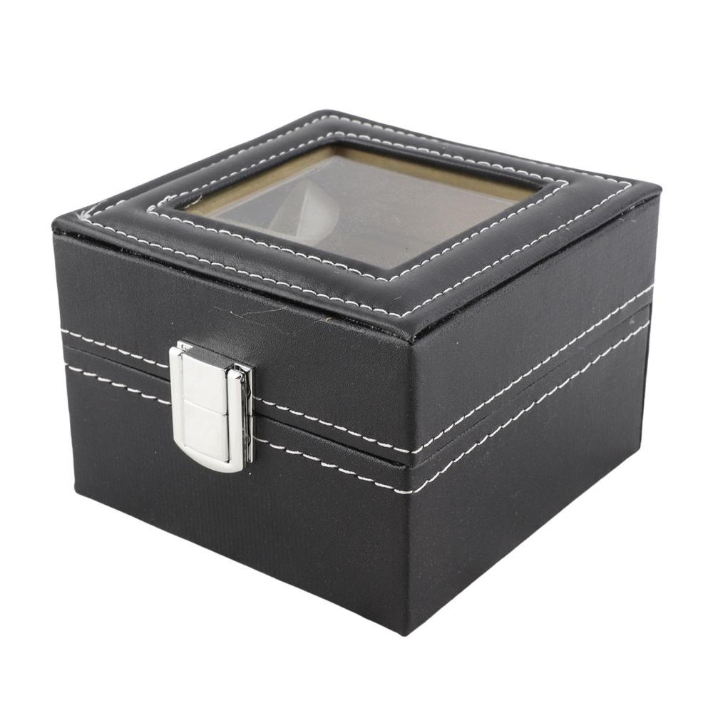 Uhrenorganizer 2 Fächer Uhrenaufbewahrungskoffer Pu-Leder Schlossdesign Uhrenbox Schwarz Tragbarer Schmuckorganizer Schmuckauslage