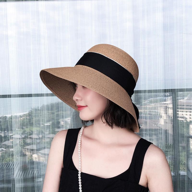 

Шляпа женская летняя солнцезащитная шляпа, закрывающая лицо, солнцезащитная шляпа, солнцезащитный крем от ультрафиолета, модная соломенная шляпа для путешествий на море [Khaki Black White Strip]