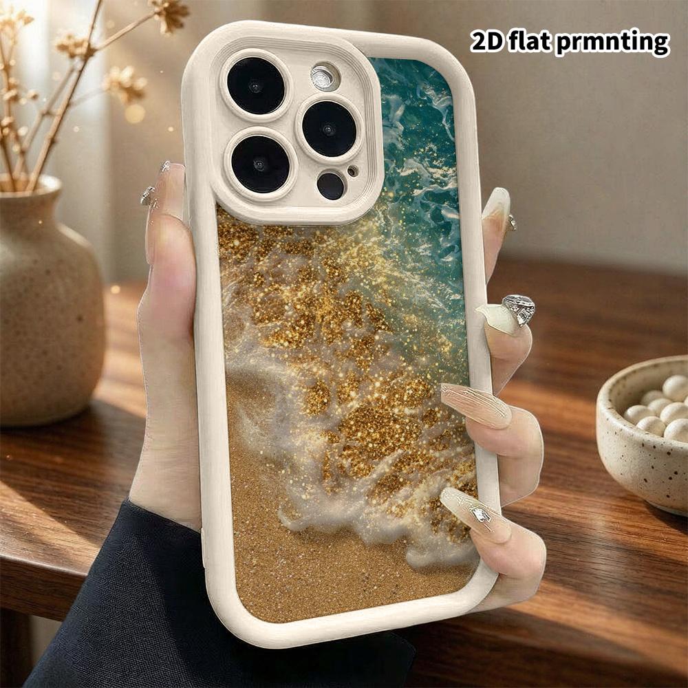 Phone Case: 2D Flat Design Suitable for iPhone 18 17 16 15 14 13 Pro Step Protection Case, Wave Beach, Christmas and Halloween Gifts