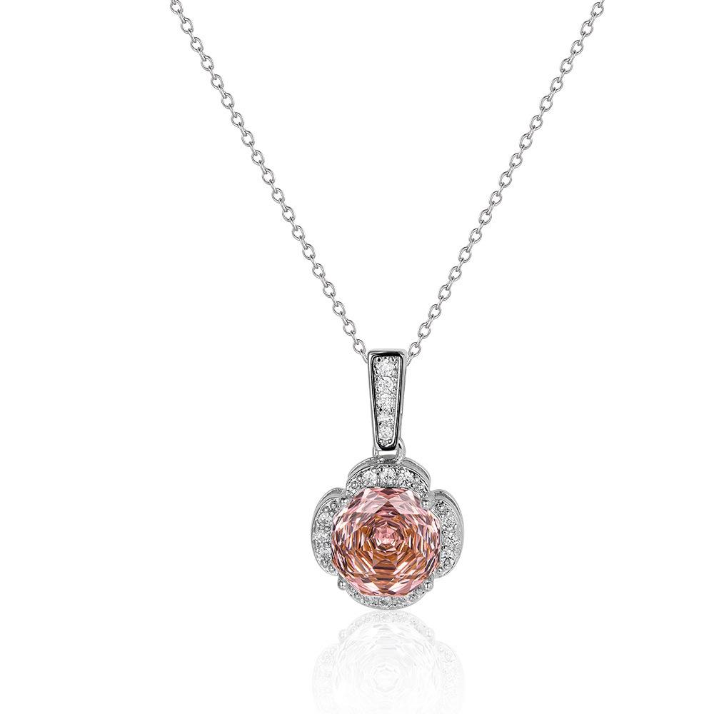 New Seiko Rose Cut Papalacha Zircon Necklace Earrings Color Treasure Ring Three-piece Set