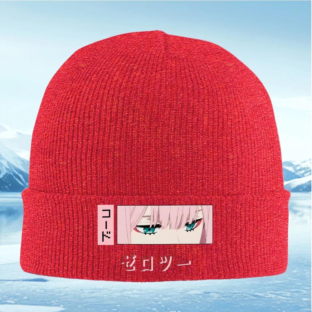 New Anime Eyespink hairJapanese Wordsblack Background Unisex Women Unisex Knitted Hat Beanie Pullover Cap Winter Thermal Warm Ch