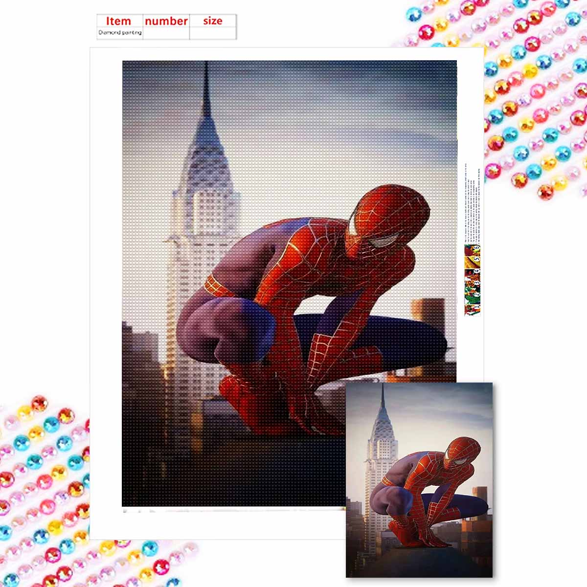 

Полная круглая алмазная живопись Человек-паук на высоком здании Искусство Стразы Картина Мозаика Сделай сам 5D Вышивка крестом Украшение для дома Round 20x30cm