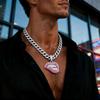 Men's Trendy Cuban Chain: Full Diamond Red Lip Pendant Necklace