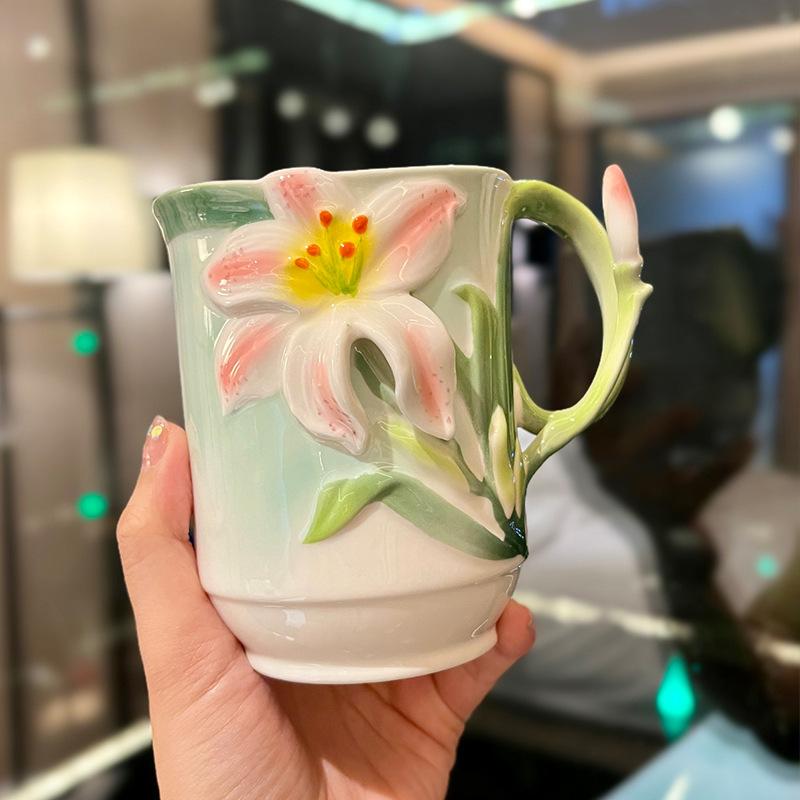 

Pastoral Style Enamel Tulip Mug Home Office High Value Ceramic Drinking Cup Breakfast Oatmeal Cup 301-400ml