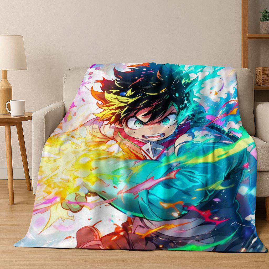 Anime My Hero Academia Deku Katsuki Cartoon Flannel Blanket,Cozy Soft Throw Blanket for Home Bedroom Bed Sofa Picnic Cover Kids
