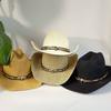 Chapeau de cowboy tissé à la main avec accessoires tête de taureau unisexe adapté à la protection solaire extérieure et à l'équitation sombreros vaque