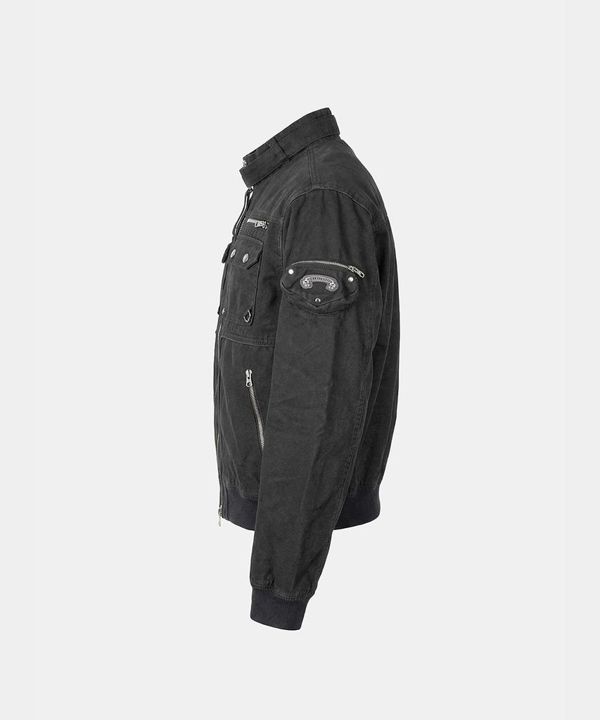 Badblood Daytona High-Neck Strap Bomber Jacket - Washed Black