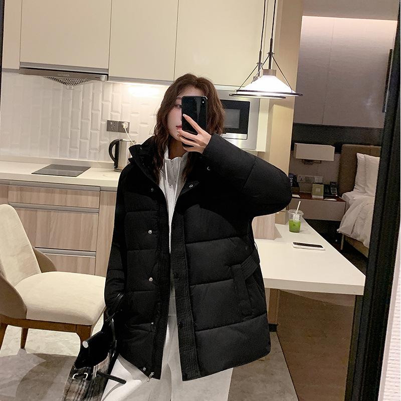 Hooded waist solid color seasonal women's cotton-padded jacket stand-up collar high-end short down cotton jacket