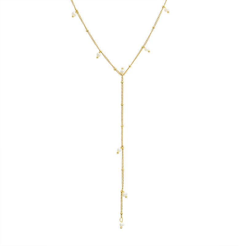 European & American Style Y-Shaped Tassel Necklace with Freshwater Pearls and Gold-Plated Titanium Steel