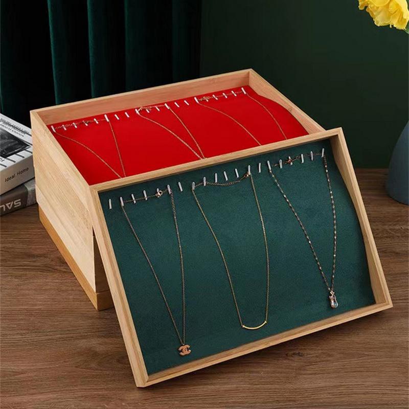 Velvet Bamboo Jewelry Display Tray Ring Earring Necklace Bracelet Pendant Organizer Jewelry Storage Tray For Drawer