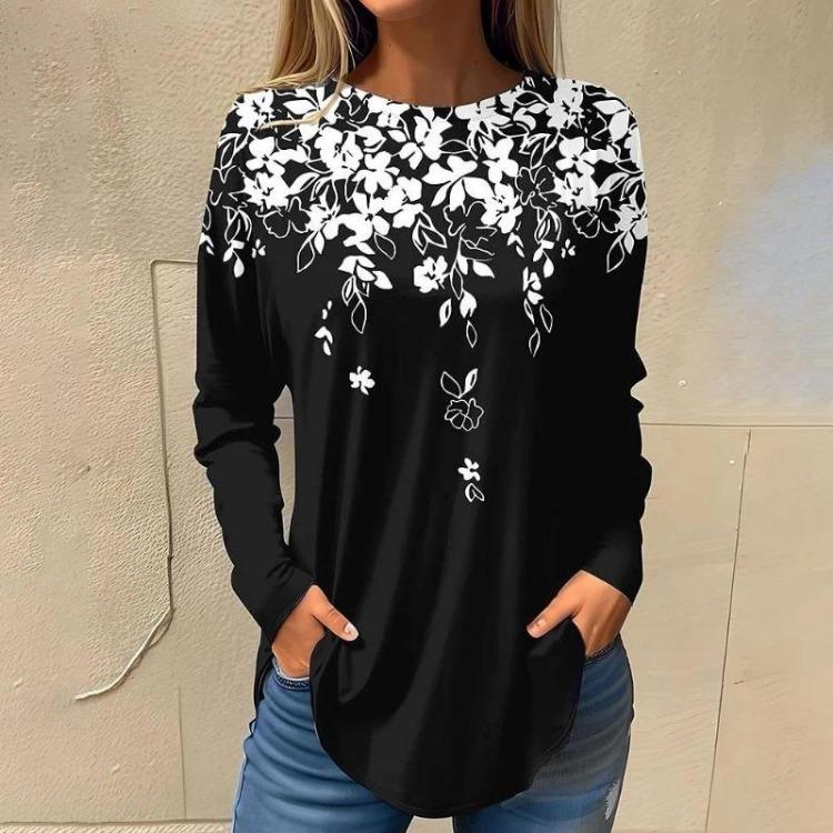 Autumn 3D Print Women Oversized O Neck Long Sleeve Tops T Shirt Ladies Clothing