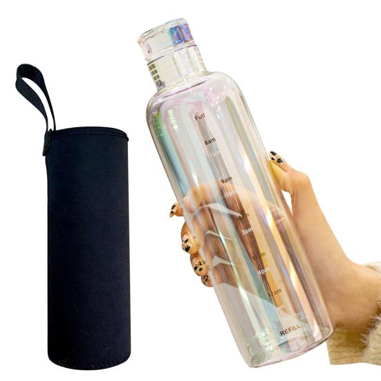 500ML Water Bottle Leak-proof Time Scale Print Transparent High Borosilicate Teaware Bottle for Office