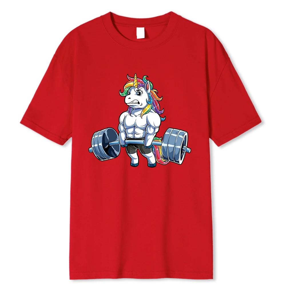 Funny Gym Unicorn Fitness Fitness Round Neck Cotton T-Shirt Men Casual Short Sleeve T Shirt Top Fashion High Quality Clothing