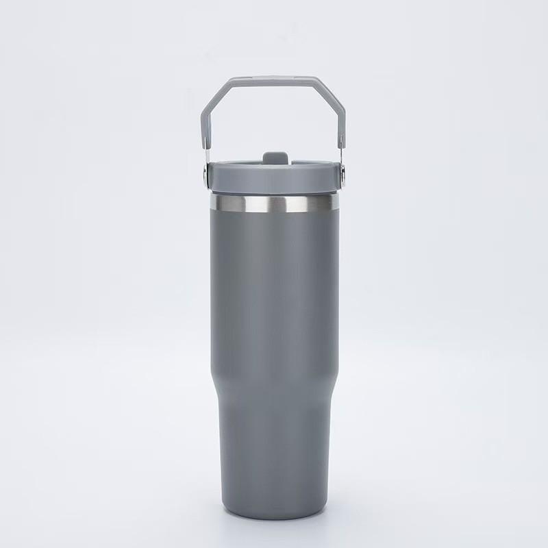 30 Oz Stainless Steel Travel Tumbler With Handle Straw Lid Car Outdoor Use Insulated Water Bottle