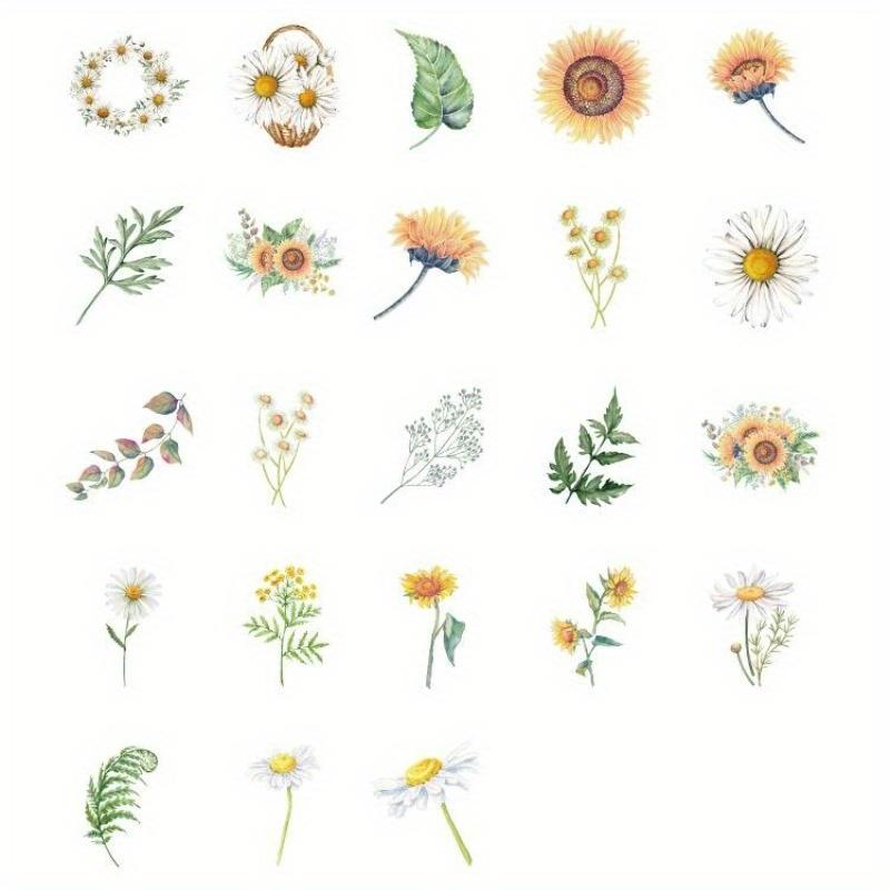 45Pcs/set Chrysanthemum and Sunflower Flowers Stickers Decorative Sticker Diary Stationery Album Sticker Flakes Scrapbooking