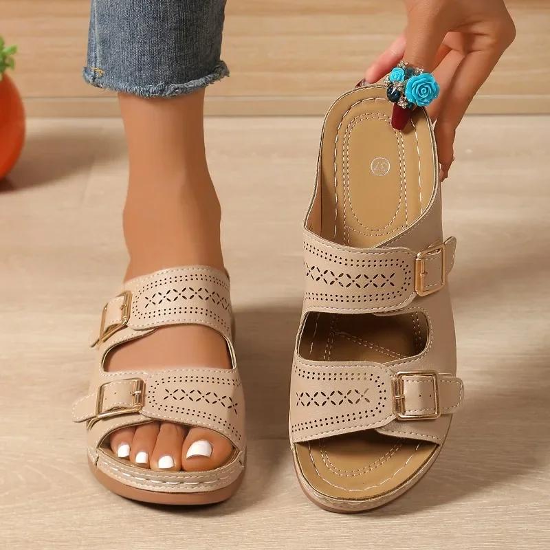 2025 Letnie Modne Damskie Klapki Koturnowe Premium Ortopedyczne Buty Z Otwartymi Palcami dla Kobiet Antypoślizgowa Platforma Retro Klapki Damskie