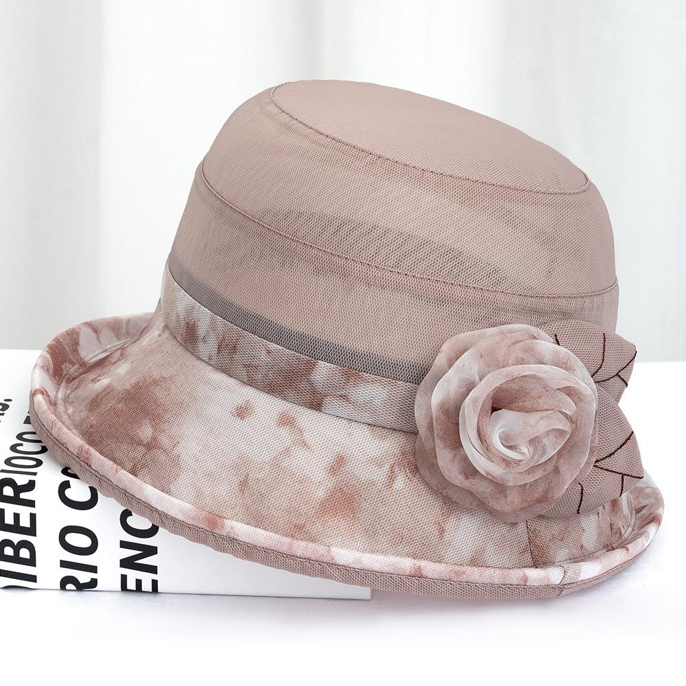 New middle-aged mother foreign elegant summer breathable thin sunscreen sunshade curled flower fashion mesh hat