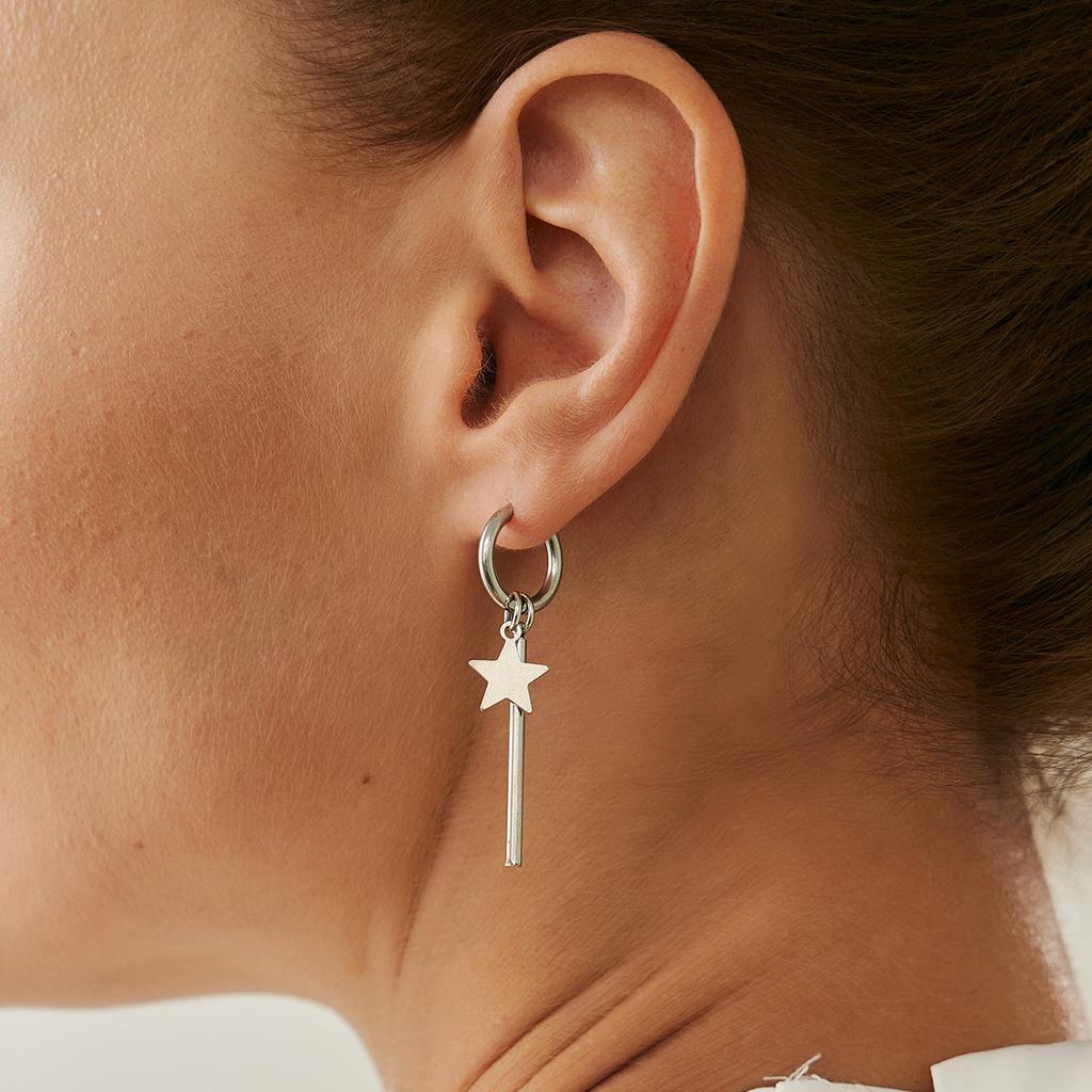 Personality Cold Wind Pentagram Love Pendant Ear Buckle Fashion Irregular Crystal Tassel Ear Ornament Woman