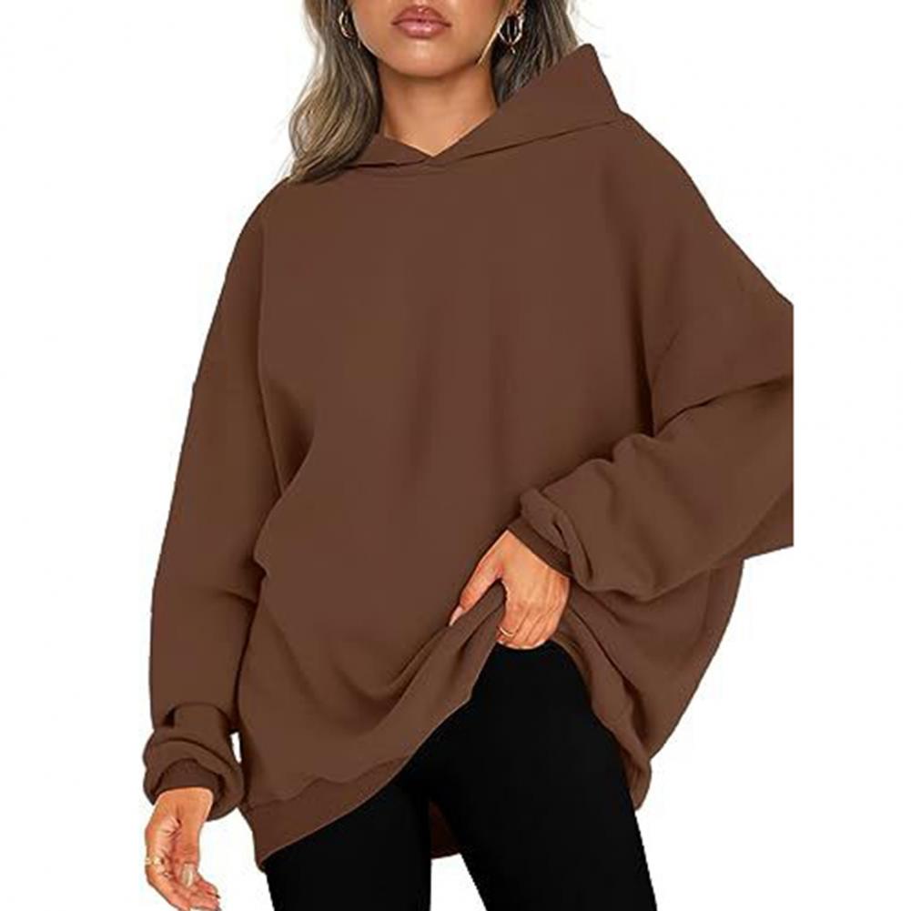 

Женская осенне-зимняя однотонная толстовка с капюшоном и длинными рукавами, свободный пуловер свободного покроя, верхняя толстовка с капюшоном, уличная одежда XL кофейный