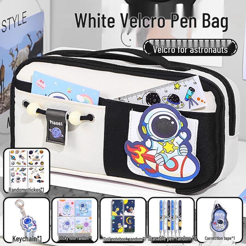 Send Astronaut Velcro! Boys' Black Dirt-Resistant Pencil Case, Hand-Carry, Large Capacity, New 2025 Style.