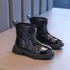 New Spring Autumn Girl's Ankle Boot Sequins Versatile Kids School Black Boots Fashion Causal Children Patchwork Leather Boots