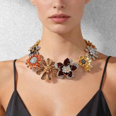 ZA transgraniczny lekki luksus wykwintny retro trend stop pełny diament kwiat kwiatowy łańcuch łańcuszek na obojczyk damski łańcuszek na szyję