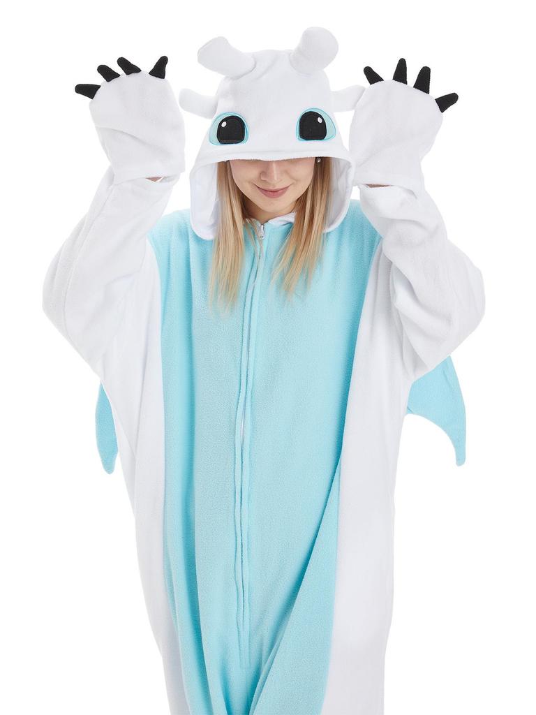 Black & White Dragon Cartoon Onesie Pajamas, Couple Style, Medium-Thick, Plus Size Homewear.