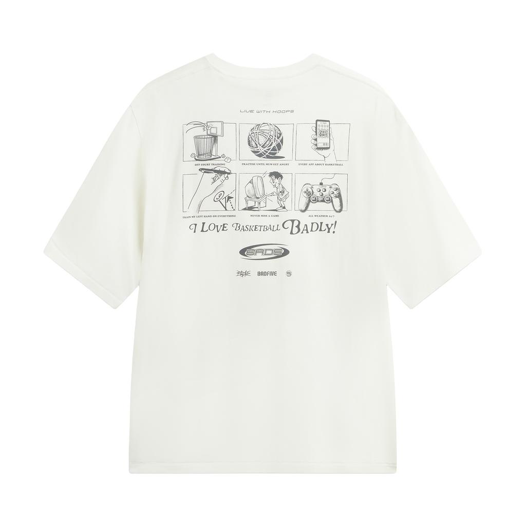 Li Ning BADFIVE T Shirts Men's Ivory Crew Neck Moderate AHSW163-6